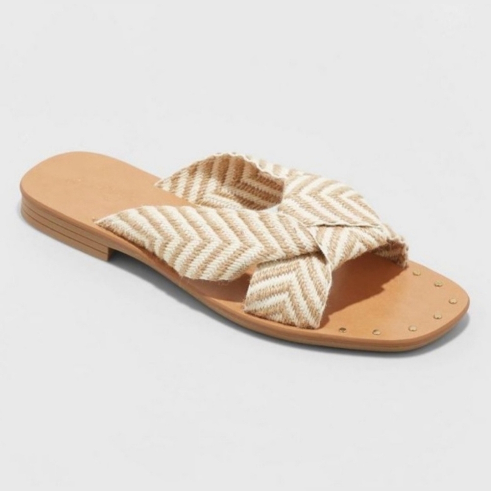 Women's Universal Thread Louise Chevron Print Knotted Slide Sandals, Size 8.5